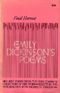 Final Harvest: Emily Dickinson's Poems