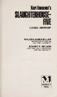 Kurt Vonnegut's Slaughterhouse Five (Monarch Notes) A Critical Commentary