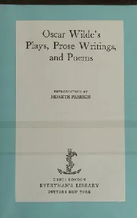 Oscar Wilde's Plays, Prose Writings, and Poems